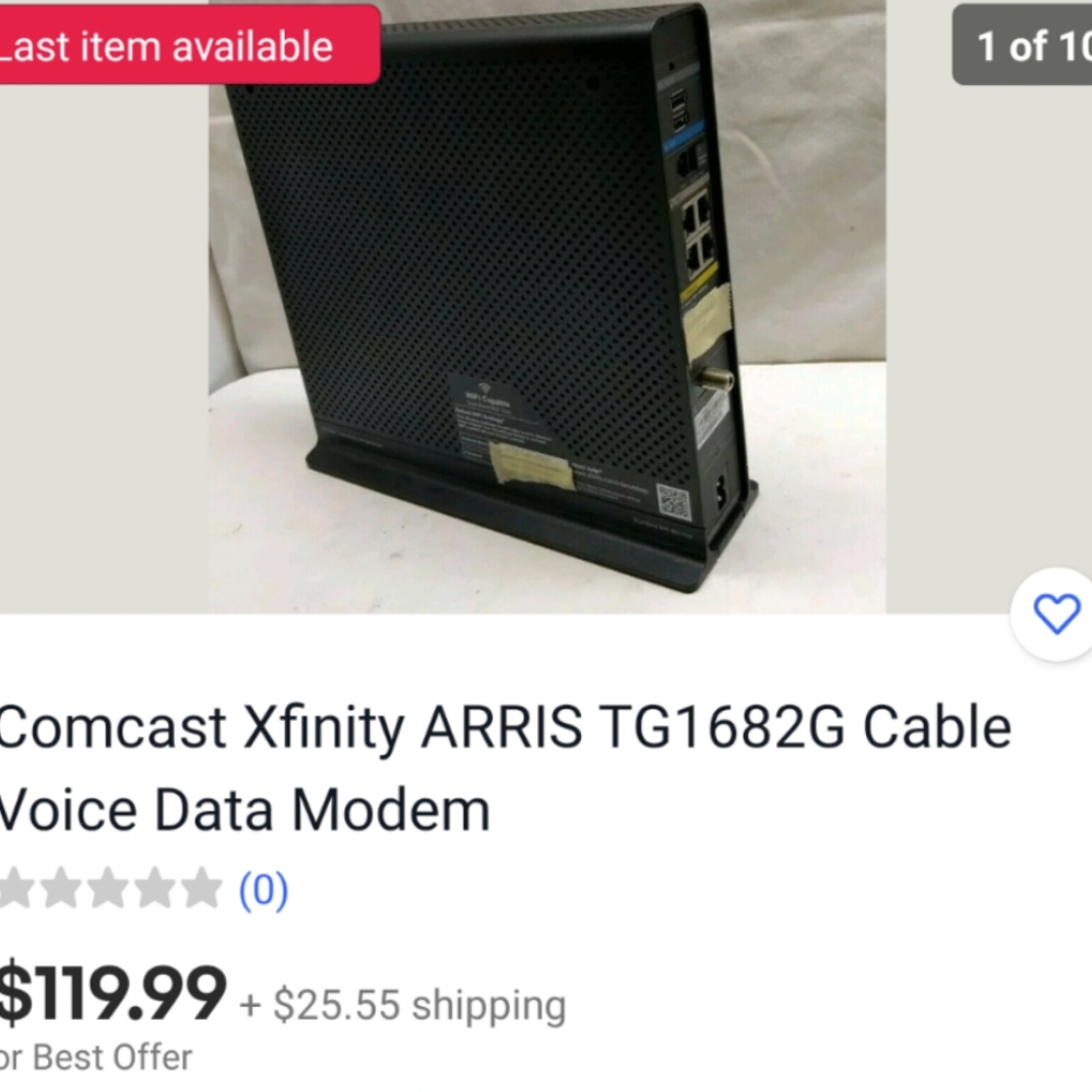 XFINITY CABLE MODEM WIFI ROUTER ARRIS TG1682G With